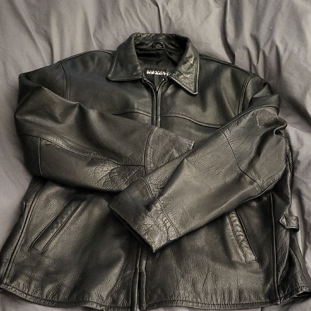 Kenneth Cole Xl Black Leather Jacket